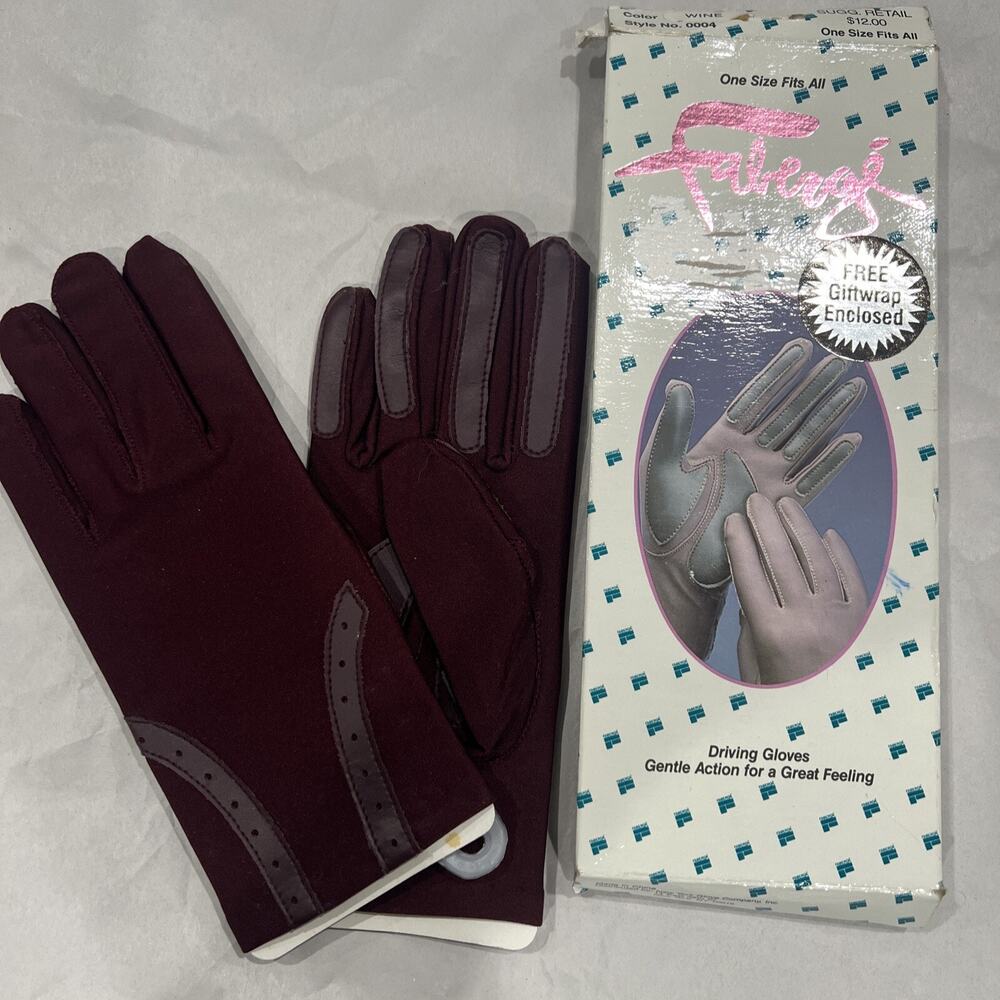 New In Box, Vntg Faberge Women Driving Gloves Style 0004 Color Wine, Small Hands